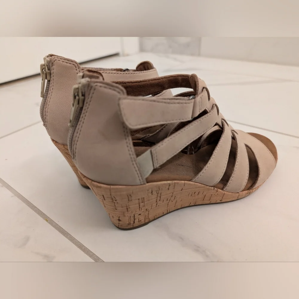 Women's Beige Strappy Wedge Sandals Size 6.5